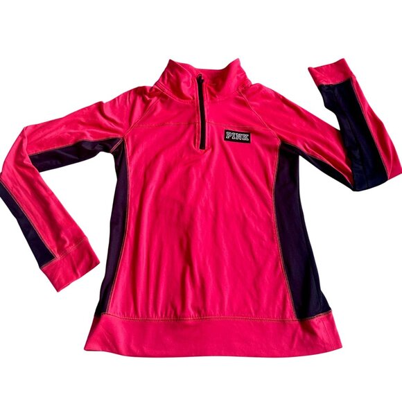 Victorias Secret Pink Ultimate 1/4 Zip Pullover Hot Pink Athletic Jacket Sz S - Picture 3 of 7